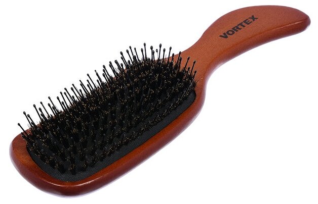 Расческа деревянная, массажная, 23,5х6х3,5 см, "волна", с пласт. зубчиками и натур. щетиной, VORTEX (51030) (вортекс)