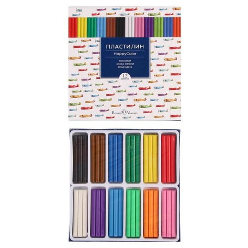 Пластилин мягкий (восковой) 12 цветов 250 г, Happycolor, микс из 4 видов