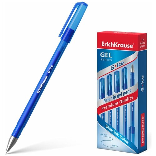 Ручка гелевая не прозрачный корпус (ErichKrause) G-Ice синий, 0,5мм, игла арт.39003. Количество в наборе 24 шт.