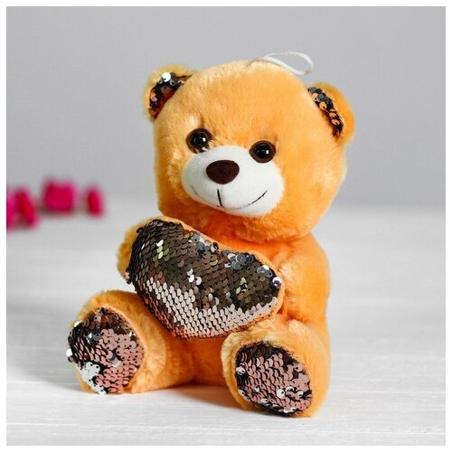 фото Мягкая игрушка «медведь с сердцем», пайетки, розово-серебряный noname