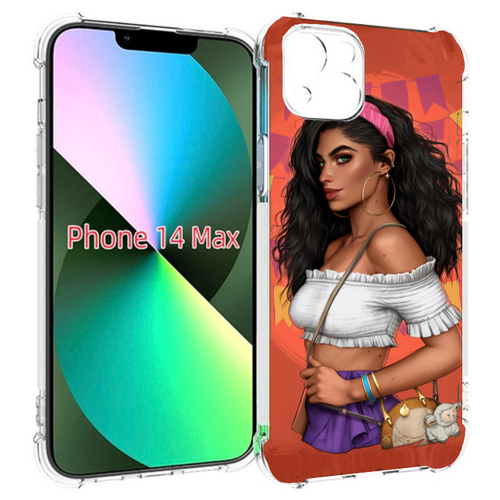 Чехол MyPads девушка-с-сумкой-мулатка женский для iPhone 14 Plus (6.7) задняя-панель-накладка-бампер