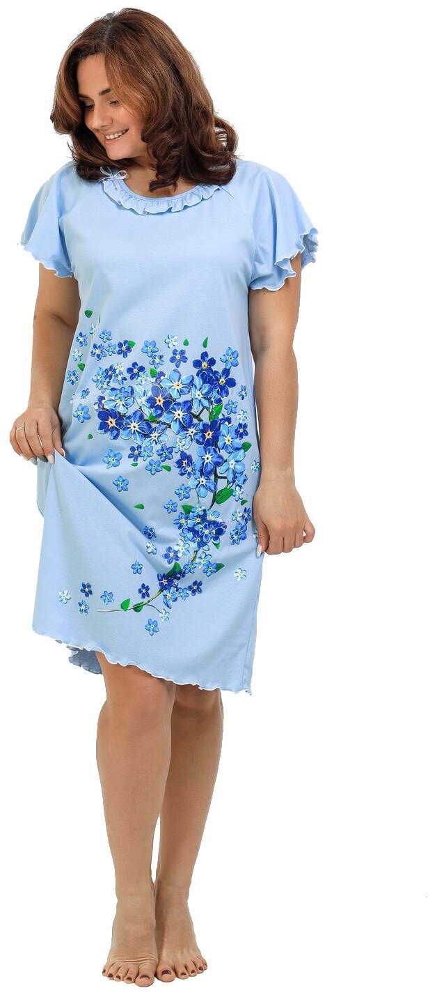 Женская ночная сорочка голубого цвета, размер 60 - фотография № 1