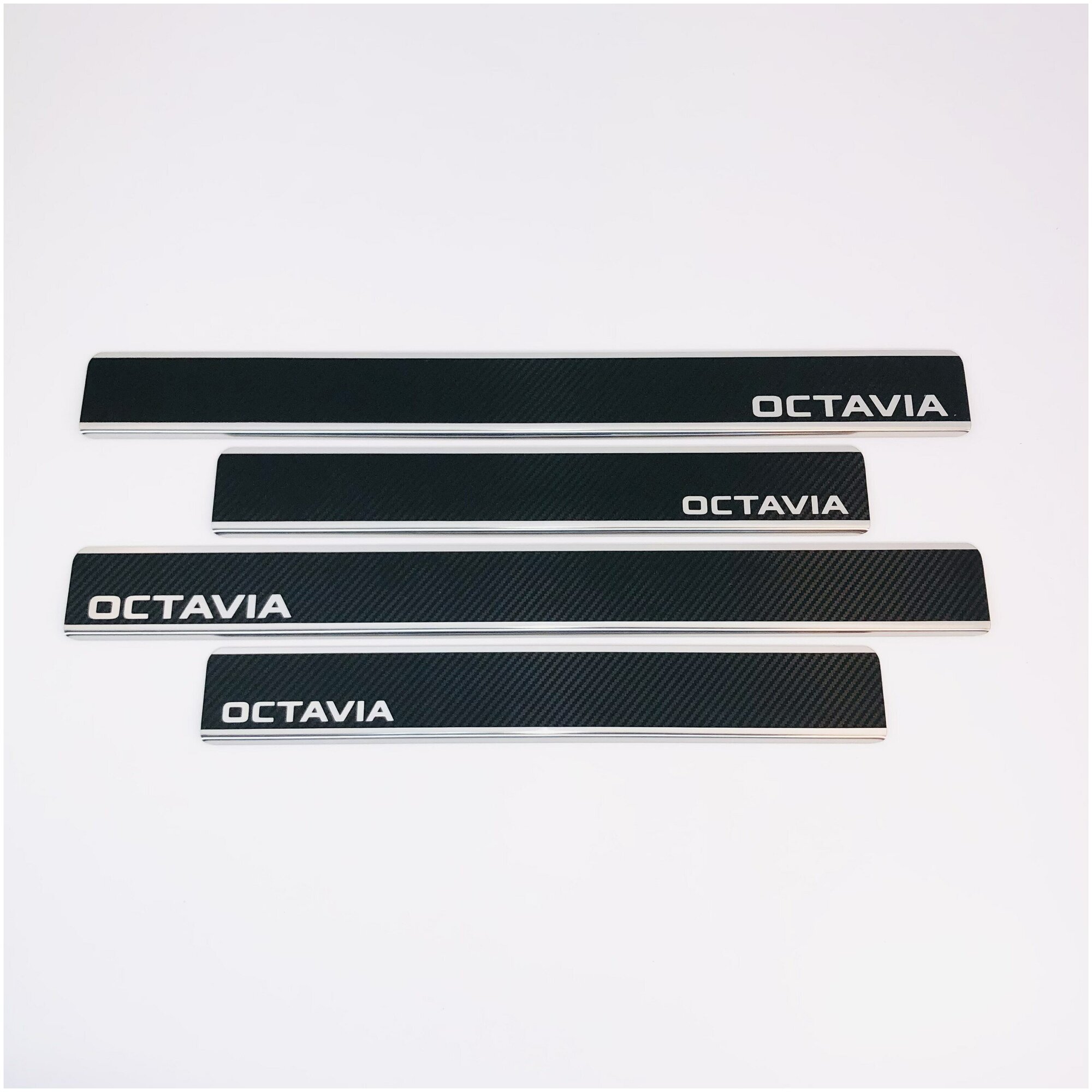 Накладки на пороги Skoda Octavia A7 2013- (нерж. сталь + карбон) компл. 4шт.
