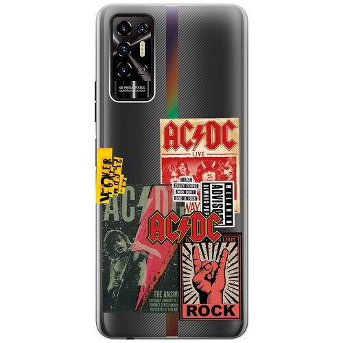 Силиконовый чехол с принтом AC/DC Stickers для Tecno Pova 2 / Техно Пова 2 матовый чехол cute stickers для tecno pova 2 техно пова 2 с 3d эффектом черный