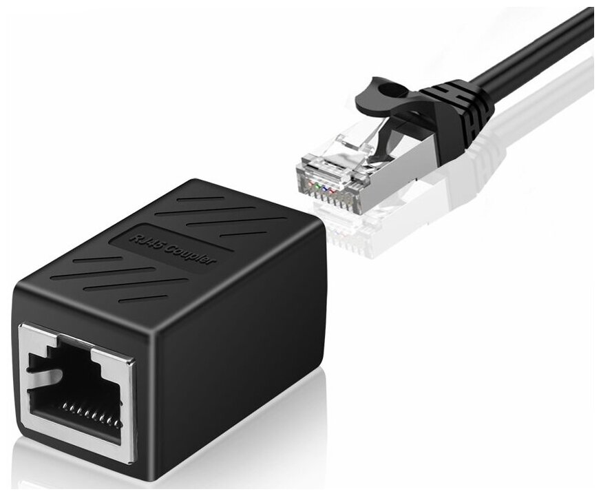 Соединитель для интернет кабеля RJ45 GSMIN CB-105 адаптер переходник витой пары (Черный)
