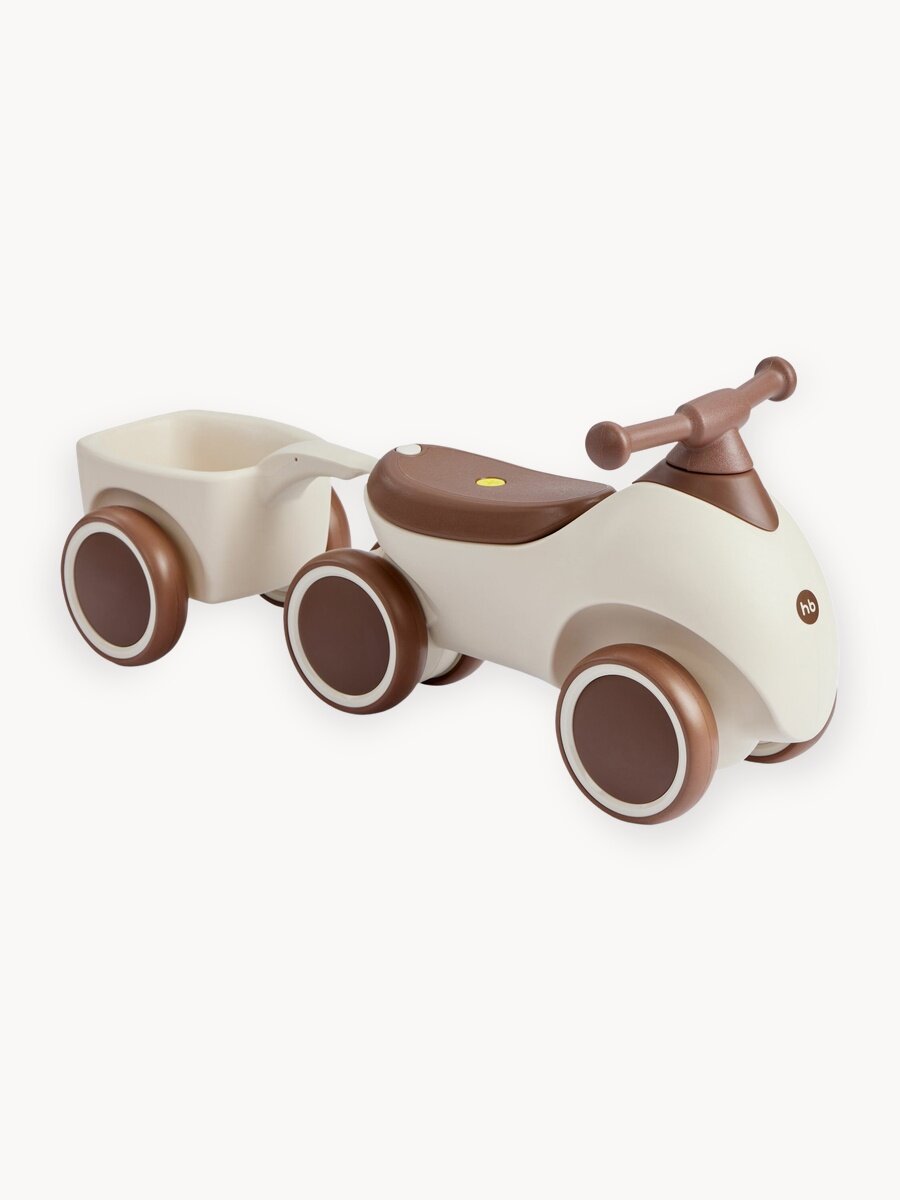50044, Машина-каталка Bolty Happy Baby, машинка каталка для детей, толокар для мальчиков и девочек, с прицепом, бежевая