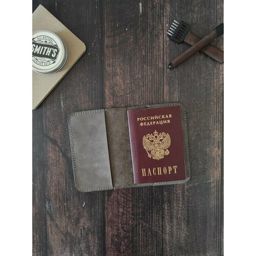 фото Обложка для паспорта j.n. leather goods 13, натуральная кожа, серый