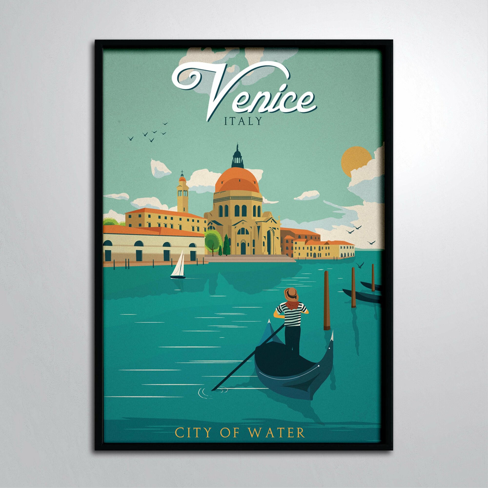 Постер в раме/Постер для интерьера/Винтажный плакат Венеция Италия Venice Italy City of water