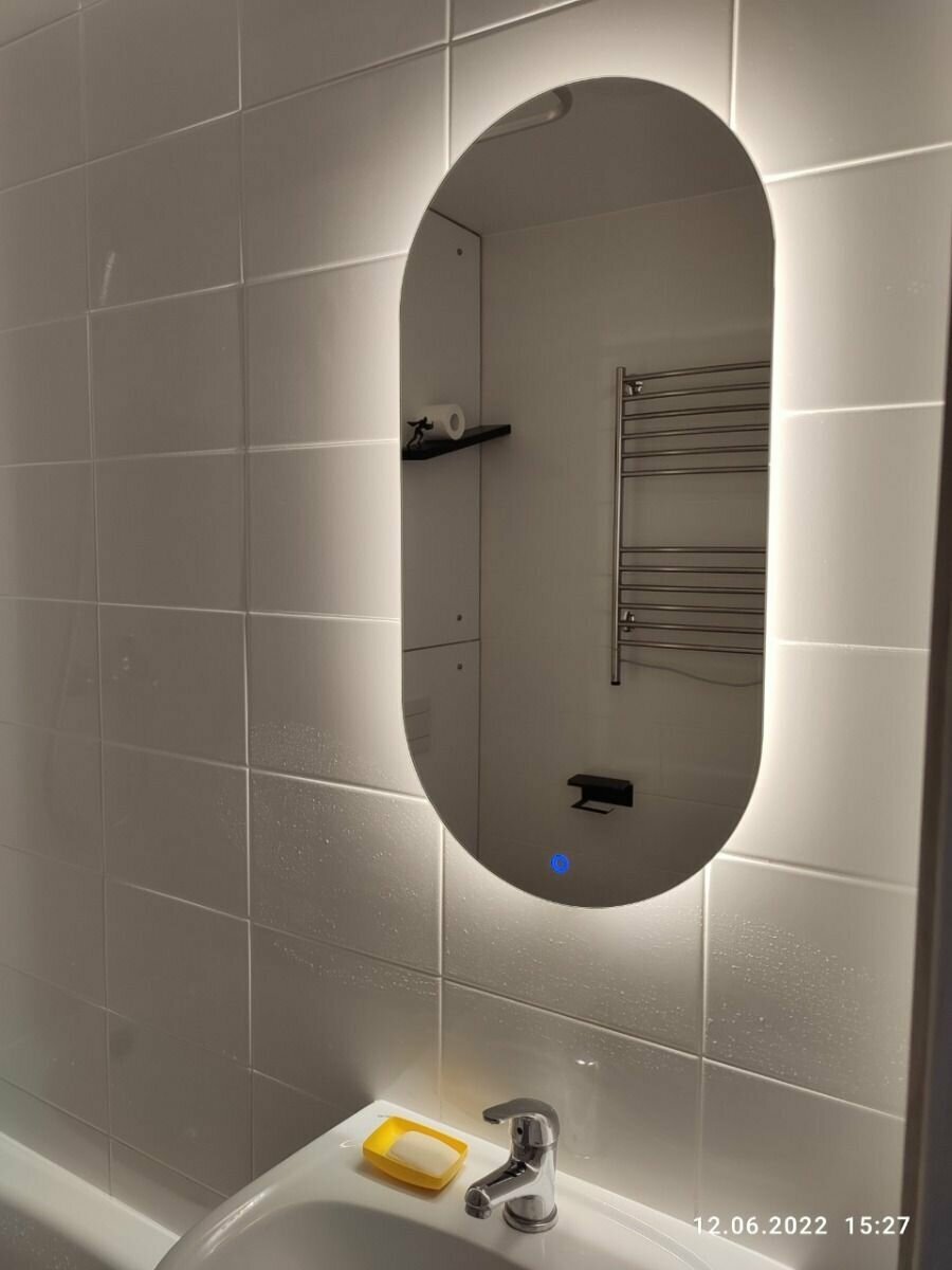 Зеркало для ванной Mirror room 45x85 с LED-подсветкой 4500К, овальное, парящее, без рамы - фотография № 10