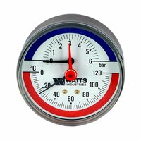 Термоманометр аксиальный WATTS 80 мм 0-6 бар 0-120С 1/2"