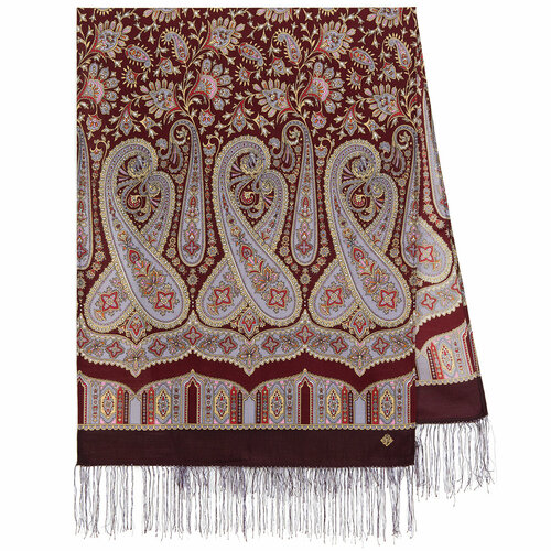фото Шарф павловопосадская платочная мануфактура, с бахромой, 150х60 см, one size, серый, бордовый