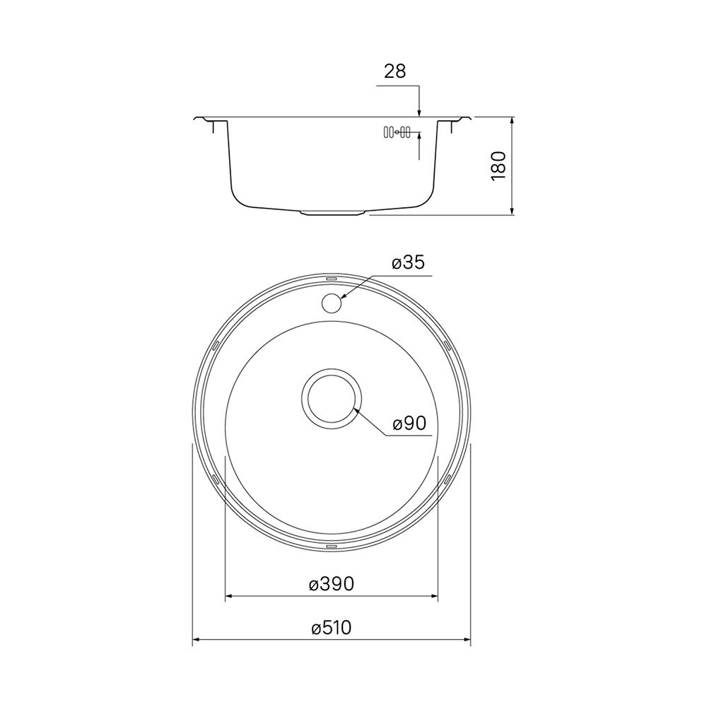 Мойка для кухни Iddis Basic d510х180 мм врезная круглая нержавеющая сталь (BAS51P0i77)