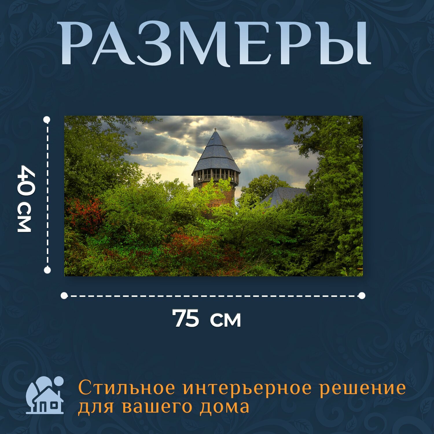 Картина на холсте "Замок, облака, сказочный замок" на подрамнике 75х40 см. для интерьера