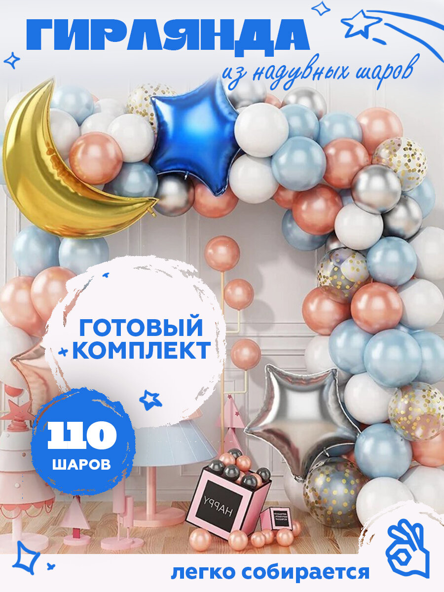 Воздушные шары на день рождения фотозона для детей, голубой, белый, оранжевый