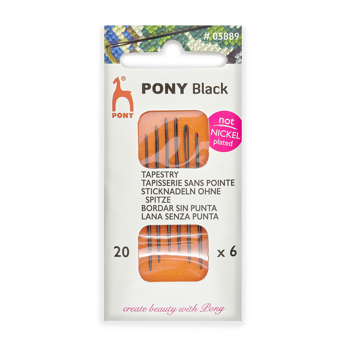 Иголки для шитья и вышивания гобеленовые № 20, ручные, PONY Tapestry BLACK, 05889, 6 шт