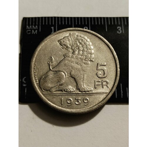 Бельгия 5 франков 1939 . Лев.