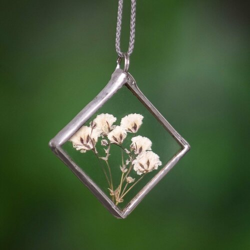 Подвеска Forget me not, стекло, белый/серый