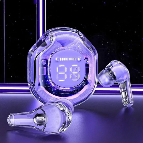Беспроводные наушники с прозрачным корпусом и цифровым дисплеем/Bluetooth 5.3/Сиреневый цвет