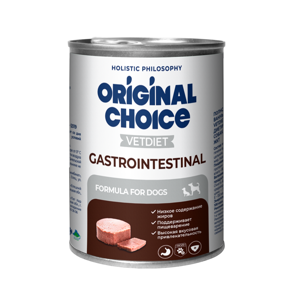 Original Choice Vetdiet Gastrointestinal влажный диетический корм для собак профилактика болезней ЖКТ в консервах - 340 г х 6 шт