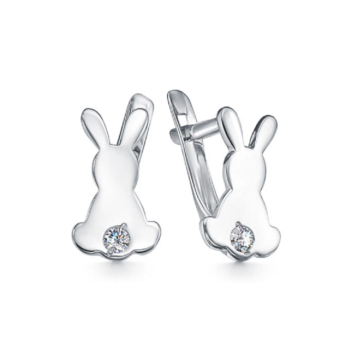 Серьги двусторонние, серебро, 925 проба, родирование, фианит