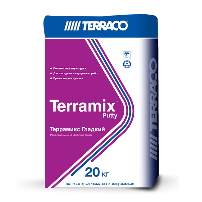Шпатлевка Финишная Terraco Terramix Smooth 20кг Белая, Тонкослойная.