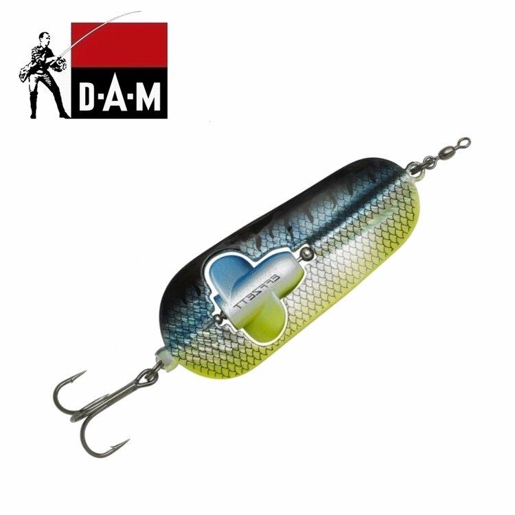 Блесна Колеблющаяся DAM Effzett Rattlin Spoon 80 мм/40 г, цвет Blue/Chartreuse UV