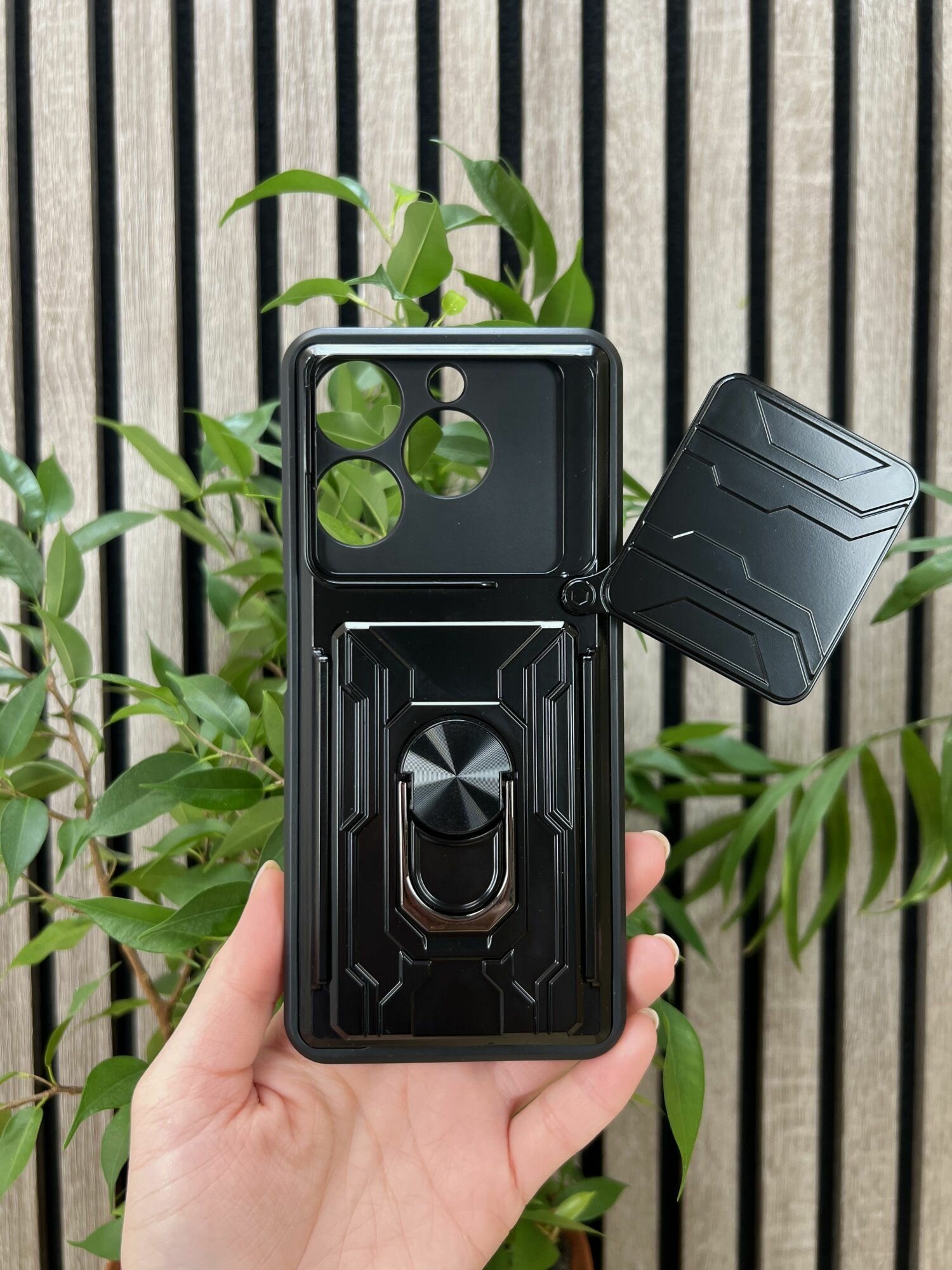 Чехол противоударный с картхолдером для Realme C61 и C63 4G / Реалми С61 и С63 4G (Черный) — фото 1