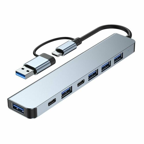 Переходник USB HUB 7в1. USB разветвитель, type c hdmi, док станция type c, usb хаб для macbook, SD Card, TF Card