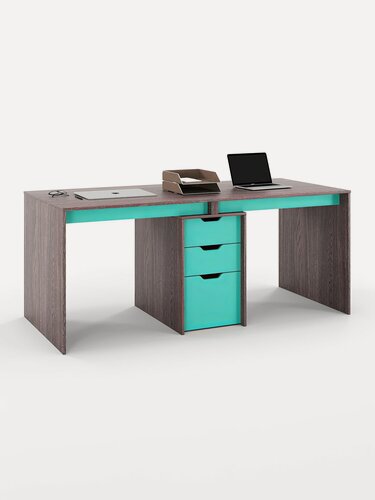 Изображение товара Есэндвич Grand Лаворо Стол письменный для двоих с ящиками Grand Лаворо 180х75х80 см (Анкор тёмный/Аква)