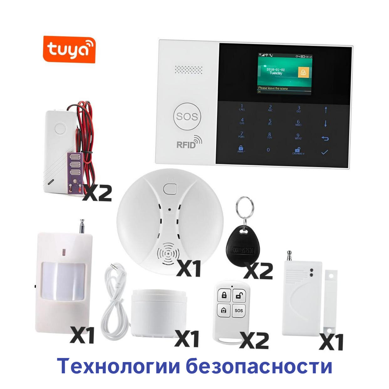 Набор: беспроводная пожарно-охранная TUYA GSM / Wi-Fi сигнализация Strazh-GSM Шериф 10 (Smart) (Y15924MOK) с 10 разными датчиками в комплекте для за