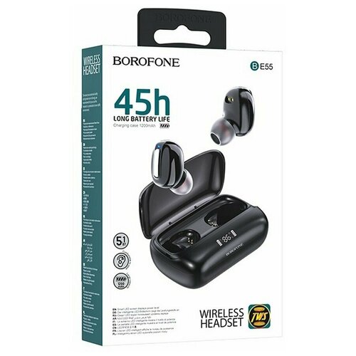 Bluetooth наушники вкладыши с микрофоном Borofone BE55 Perfect TWS Black беспроводная гарнтитура черная 112300₽