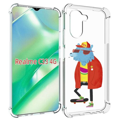 Чехол MyPads медведь на скейте для Realme C33 4G задняя-панель-накладка-бампер