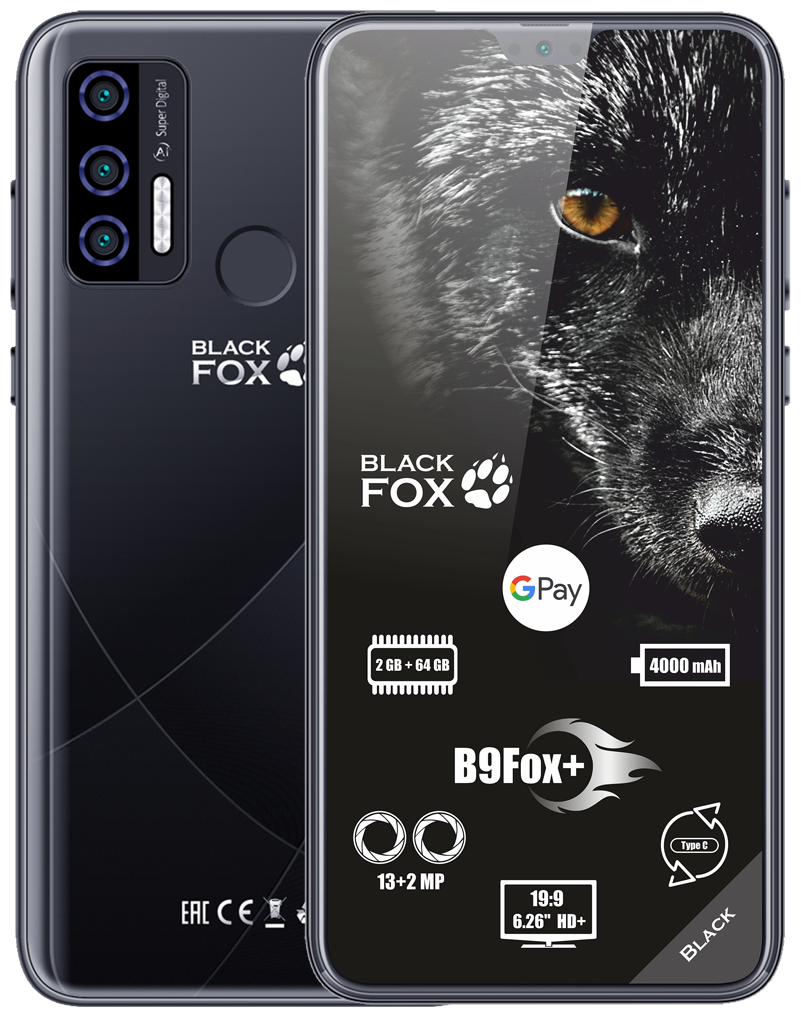 Смартфон Black Fox B9Fox 2/32 ГБ, Dual nano SIM, черный