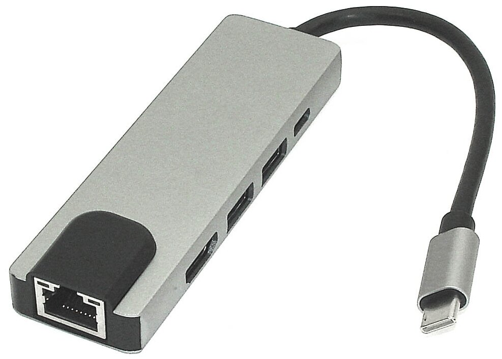 Адаптер Type C на HDMI, USB 3.0*2 + RJ45 + Type C серебро
