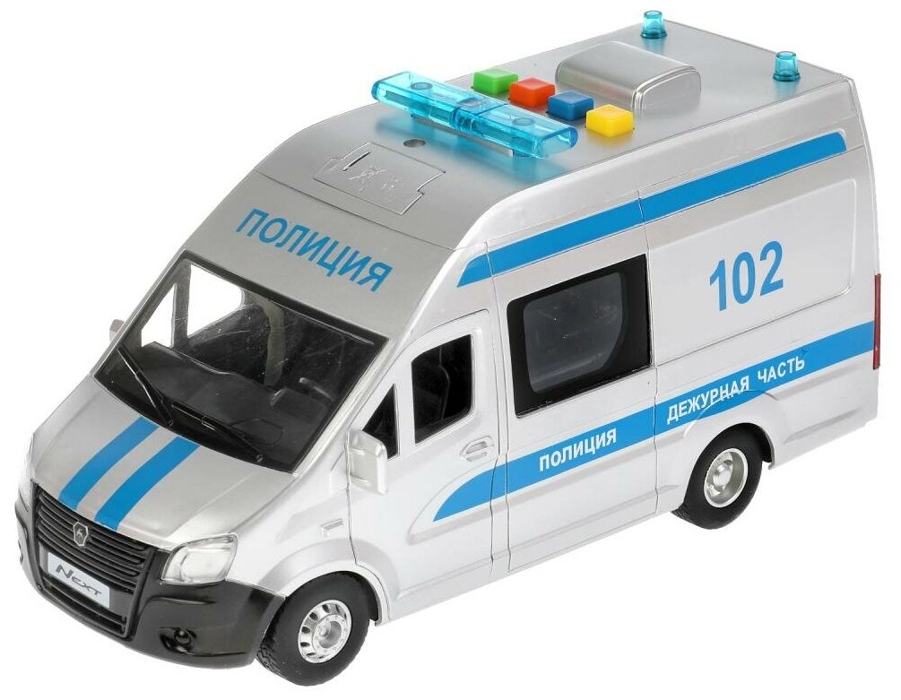 Микроавтобус Технопарк ГАЗель Next Полиция, серебристый, инерционный, свет, звук NЕХТVАN-22РLРОL-SR