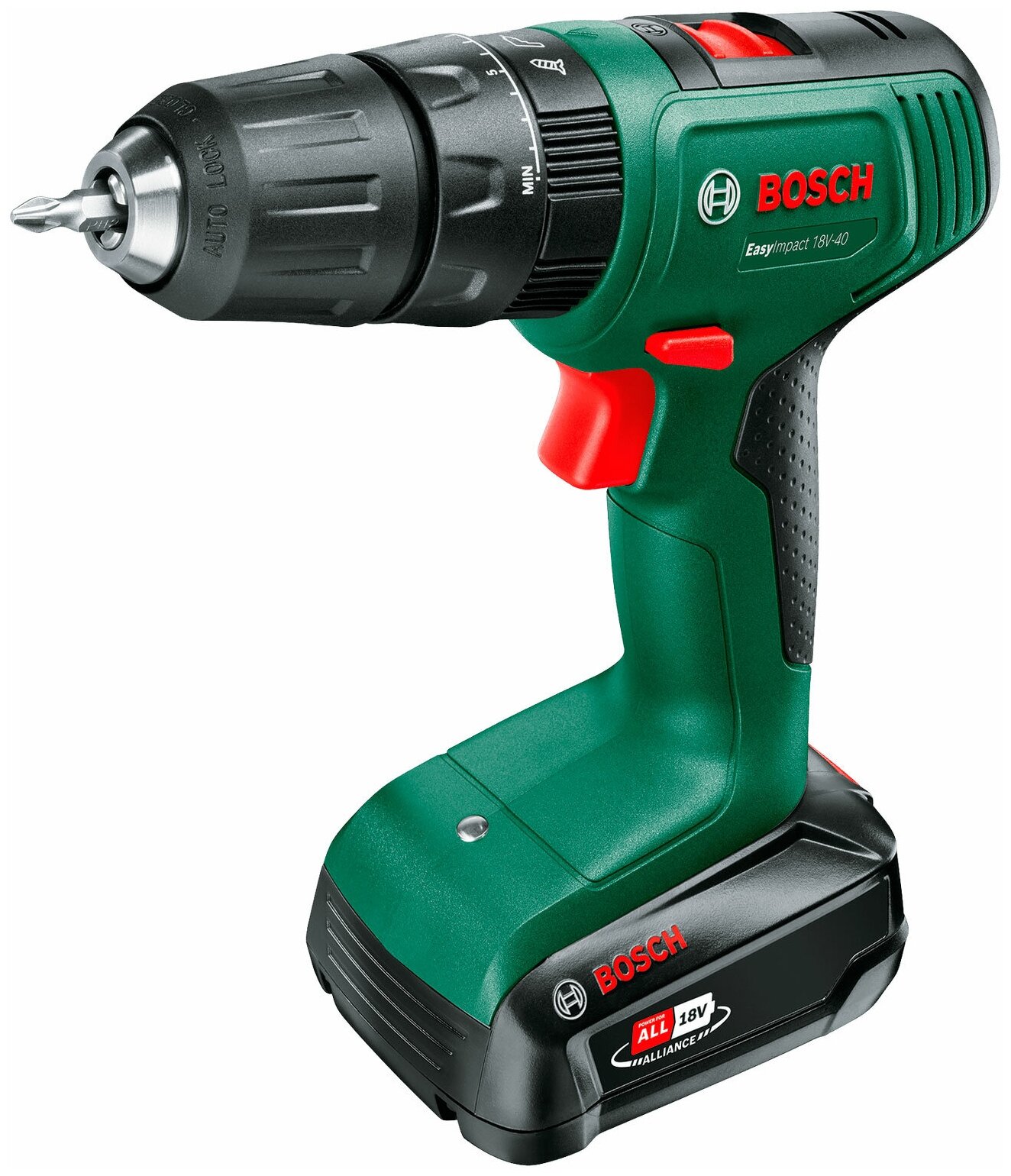 Дрель-шуруповерт Bosch EasyImpact 18V-40 (1x 1,5Ah) + AL18V-20 1200Вт аккум. патрон:быстрозажимной (