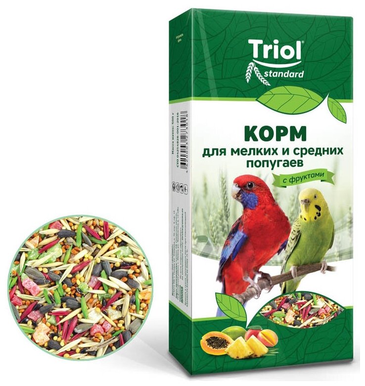 Корм Тriol Standard для мелких и средних попугаев с фруктами, 500 г