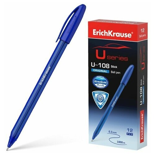 Ручка шариковая ErichKrause U-108 Original Stick 1.0, Ultra Glide Technology, цвет чернил синий (12шт.) ручка шариковая u 108 pastel stick 1 0 ultra glide цвет чернил синий 50 шт