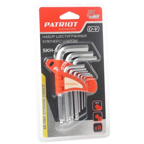 Набор имбусовых ключей PATRIOT SKH-9, 9 предм., оранжевый/серебристый набор имбусовых ключей patriot skh 8 f 8 предм черный оранжевый