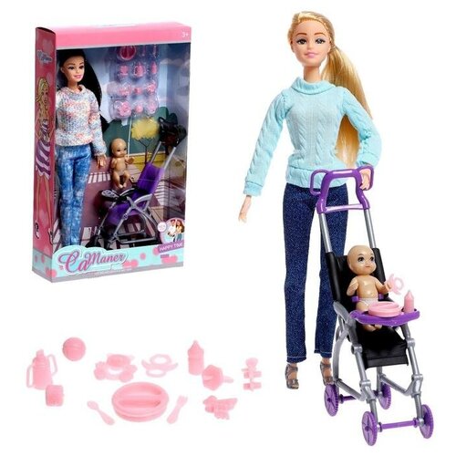 Кукла-модель шарнирная «Дженнифер» с малышом, коляской и аксессуарами, микс