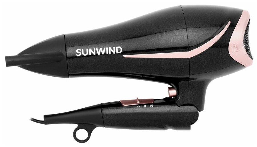 Фен для волос, проводной фен, портативный складной фен 2200Вт, SunWind черно розовый - фотография № 3
