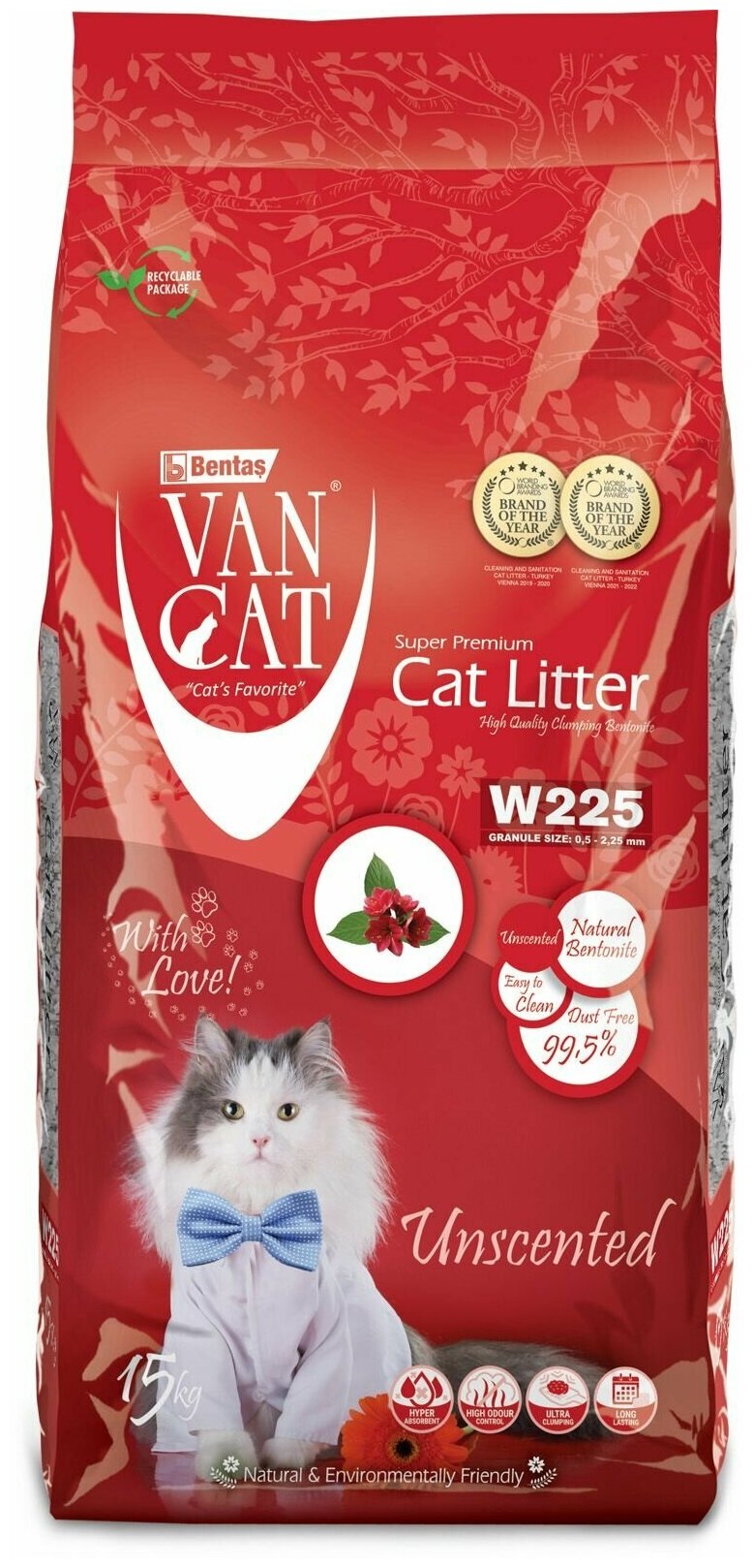 VAN CAT CLASSIC (Natural) наполнитель для кошачьего туалета комкующийся, 15 кг - фотография № 1