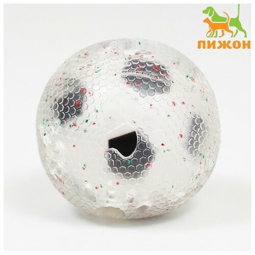 Игрушка для собак Мяч футбол-лапки 2 в 1, TPR+винил, 7,5 см, прозрачная/белая с чёрным