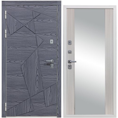 Дверь входная металлическая DIVA 97/3 Зеркало 2050x960 Левая Дуб Графит - Д15 Сандал белый, тепло-шумоизоляция, антикоррозийная защита для квартиры