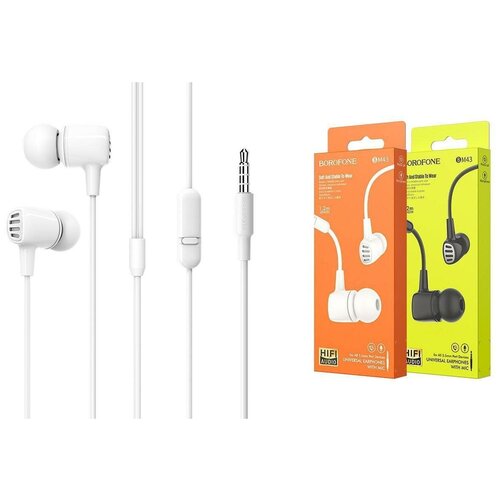 Проводные наушники BOROFONE BM43 Remy Jack 35mm 12 м белый контроллер с микрофоном 42800₽