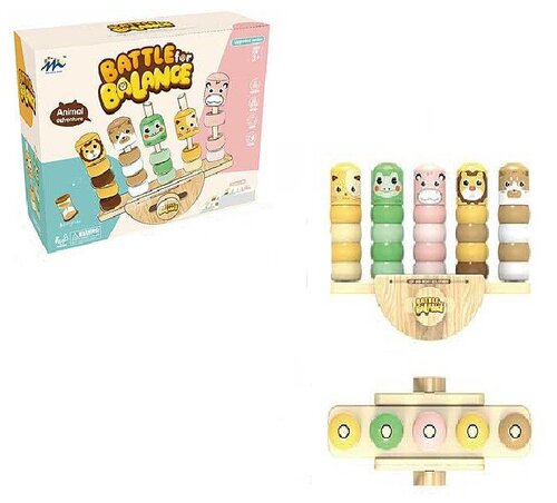 Настольная игра Балансир, детская развивающая игрушка сортер, деревянная, собери животных, размер - 18,5 х 9 х 14 см.