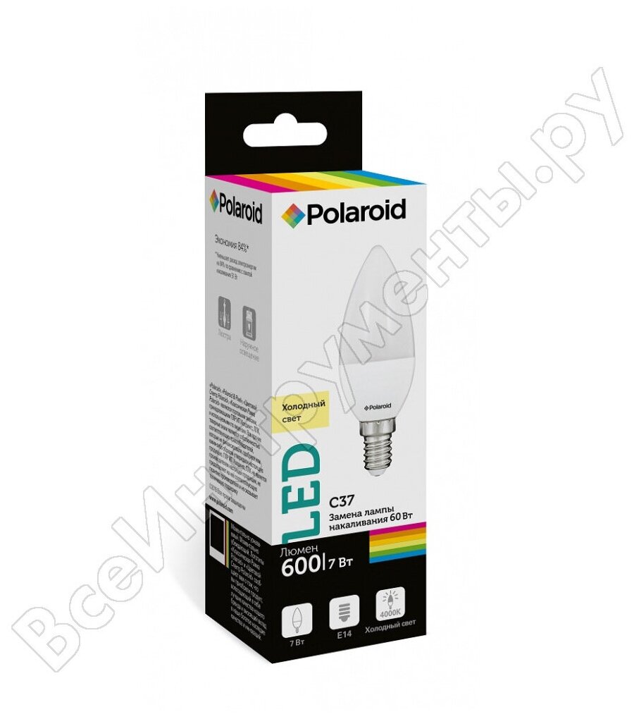 Лампочка Polaroid C37 7W 220V 4000K E14 600lm PL-C377144