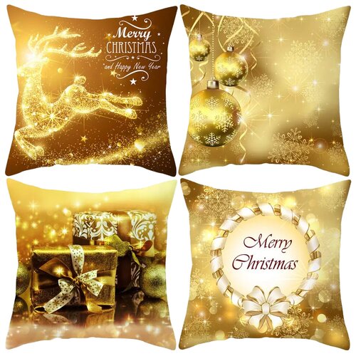 Наволочка декоративная Homium, Набор из 4 штук, Новый Год, золотой, 45х45см