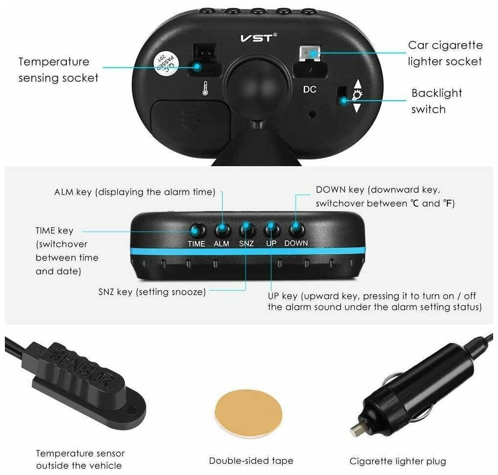 Автомобильные часы/термометр VST-7009V - фотография № 6