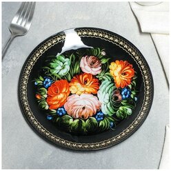 Тарелка стеклянная пирожковая Доляна «Народные мотивы», d=18 см, цвет чёрный